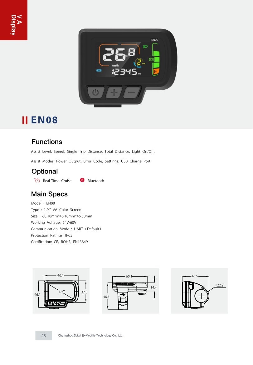 EN08 VA Display specifications and dimension drawing
