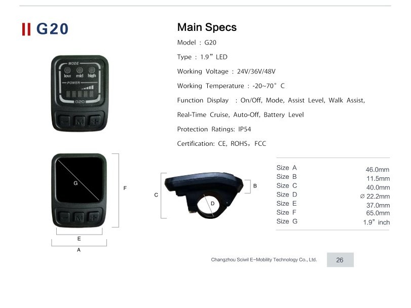 G20 LED Display specifications and dimension drawing