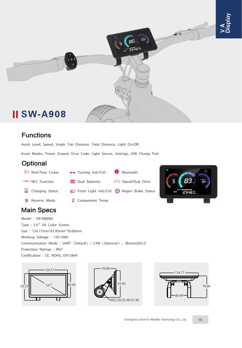 SW-A908 VA Display specifications and dimension drawing