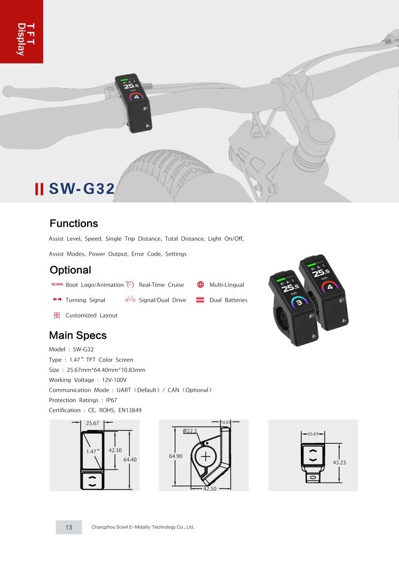 SW-G32 TFT Display specifications and dimension drawing