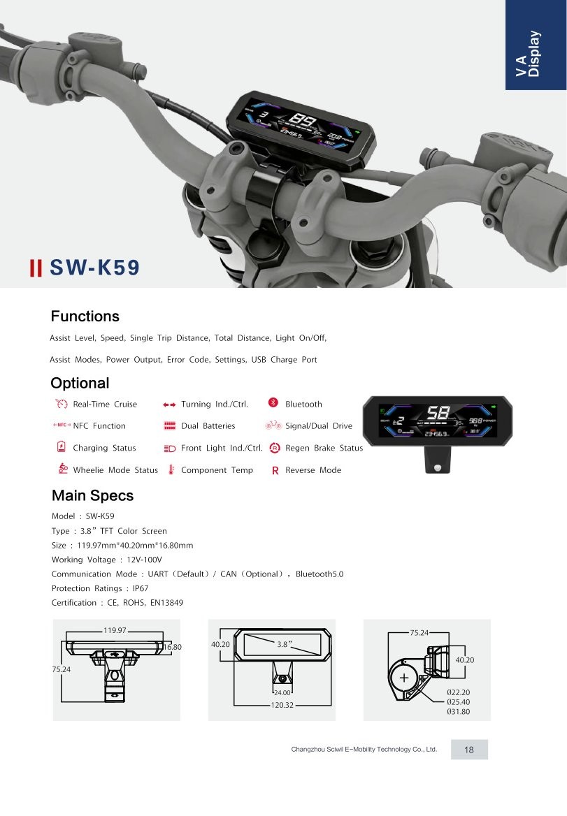 SW-K59 TFT Display specifications and dimension drawing