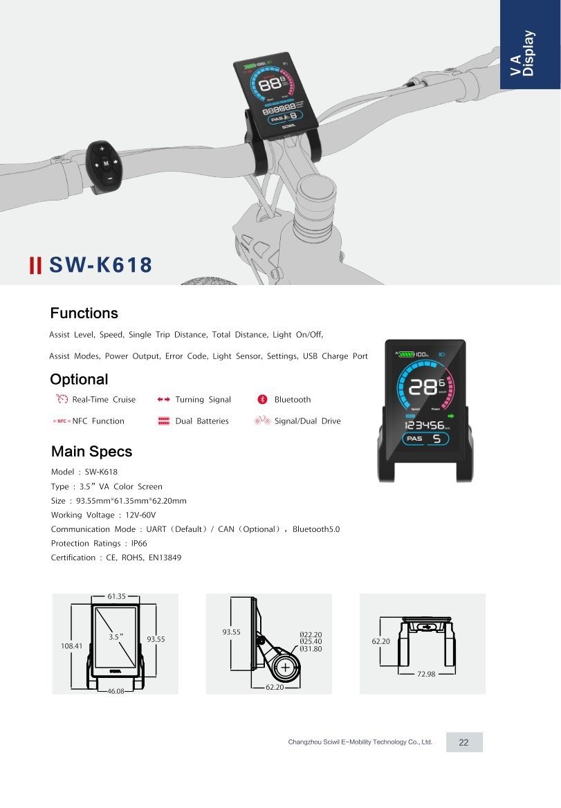 SW-K618 VA Display specifications and dimension drawing