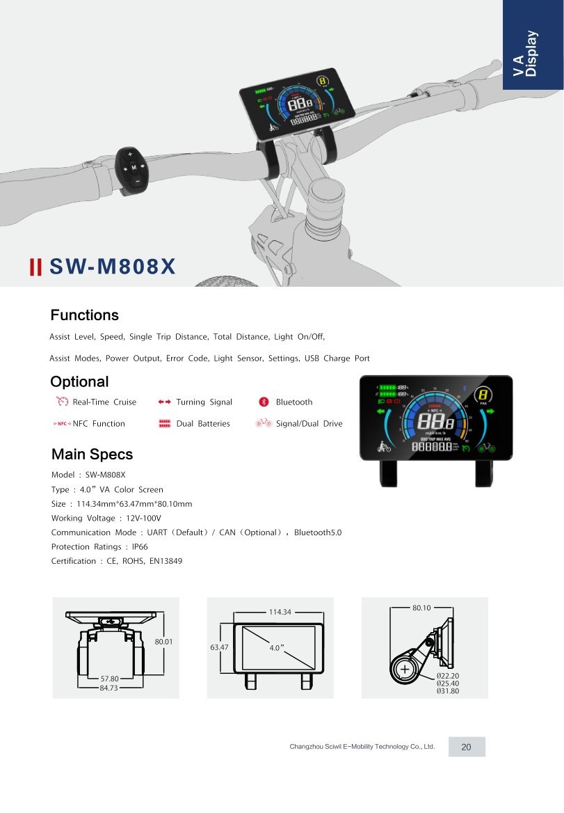 SW-M808X VA Display specifications and dimension drawing