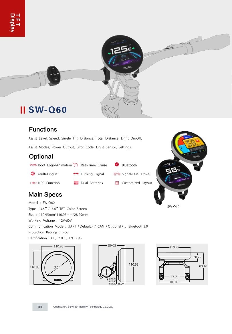 SW-Q60 TFT Display specifications and dimension drawing